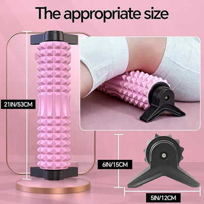 Foam Roller with Detachable Stand, 18” Deep Tissue Massage Roller, Beginner-Friendly Support Design for Muscle Recovery, Home Workout & Fitness - Pink