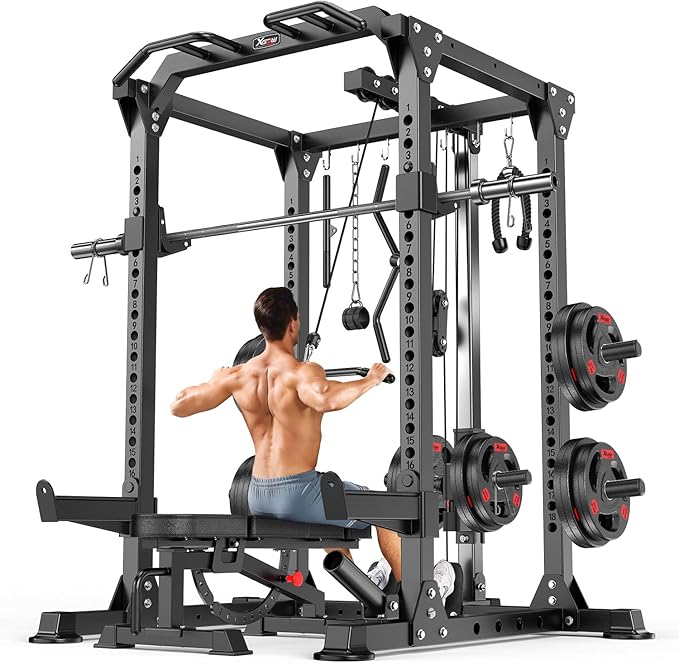 Multi-Purpose Squat Rack,Smith Machine Weight Rack Set with Cable Crossover System, Home Gym Power Racks, Power Racks and Packages