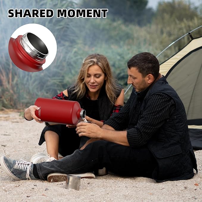 1 Gallon Water Bottle Insulated(Cold for 48 Hrs),BPA Free&Leak Proof,128oz Stainless Steel Water Jug,Large Water Bottle with Straw Spout Lids for Gym,Hiking,Camping&Travel,Red