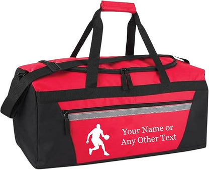 Personalized Sports Duffel Bags for Men and Women - 22” Customized Travel Duffle with Name & Basketball Design - Water Resistant Two-Toned Overnight Weekender Bag - Red