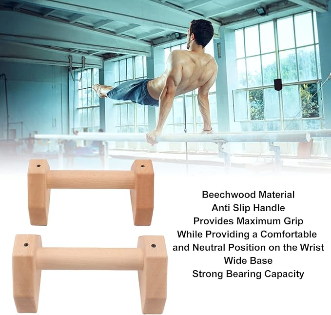 2pcs Wooden Push Up Handles, Anti - Slip Beech Wood Pushup Bars with Silicone Pads, Joint - Friendly Parallettes for Calisthenics Handstands Home Gym Use