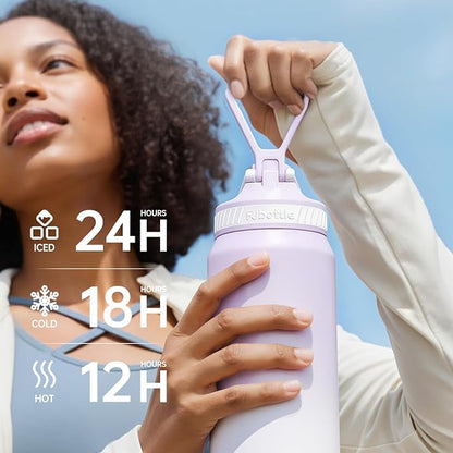 24oz Insulated Water Bottle| Double-Wall Vacuum Stainless Steel, Wide Mouth Design, Leak-Proof Reusable Bottle for Gym, Sports & Daily Hydration -White/Gray