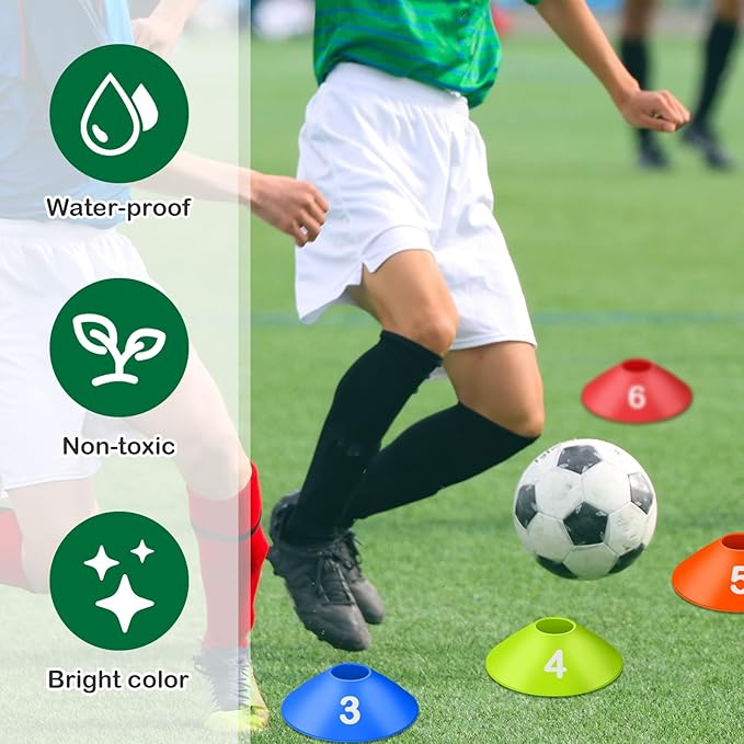 10 Pcs Numbered Sports Disc Cones 1-10 Soccer Cones with Mesh Carry Bag Flexible Agility Cones Soft Field Cones for Gym PE Classes School Activities Games, Sports Training Equipment