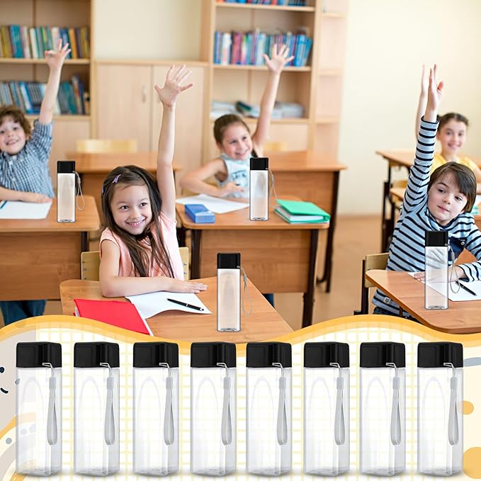 Nuogo 20 Pcs Water Bottles Bulk 17 oz Plastic Sports Water Bottles for Kids Adults Reusable Leak Proof Portable Large Drinking Cups for School Outdoor Gym Travel Fitness(Black)
