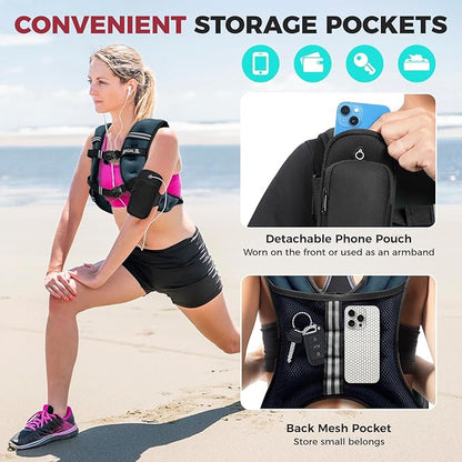 BAGAIL Comfort-Fit Weighted Vest for Woman, Even Weight Distribution, Faster Weight Loss, No-Chafe or Bounce for Walking & Running with Detachable Phone Pouch & Reflective Stripes (Available 5-30lbs)