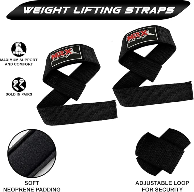 MRX Weight Lifting Bar Strap for Gym Workout Training Bodybuilding Deadlift Padded Straps Men/Women