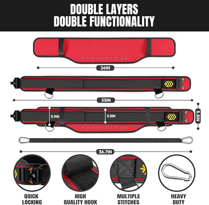 MANUEKLEAR 2-in-1 Weightlifting Belt & Dip Belt with 36.7 IN Rope, Double-Layer Weight Lifting Belts, Powerlifting Gym Weighted Belt for Pull Up Squat