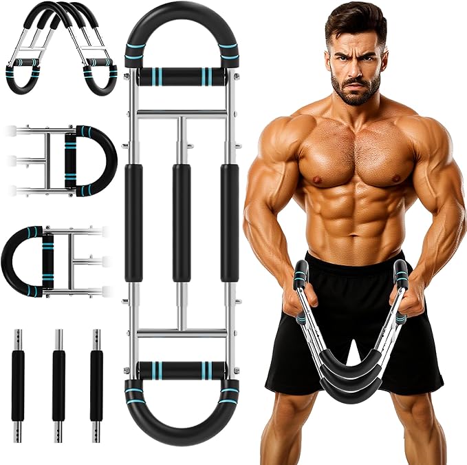 Twister Arm Trainer, Dual Triple-Spring, 30-180lb Adjustable, Chest Arm Shoulder Workout Equipment, Portable Detachable Arm Twister Exerciser for Men, Chest Expander for Gym Home Fitness（Blue）
