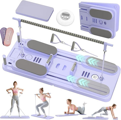 5 in 1 Pilates Board, Foldable Pilates Reformer Set with Resistance Bands, Portable Pilates Sliding Board, Trainer Machine for Home Workout, Ab, Core, Fitness, Exercise