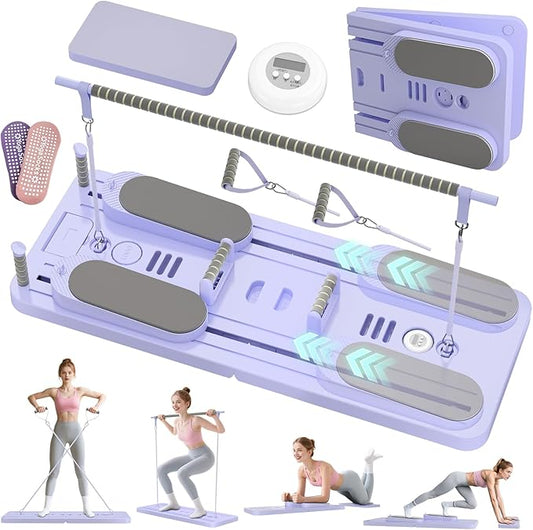 5 in 1 Pilates Board, Foldable Pilates Reformer Set with Resistance Bands, Portable Pilates Sliding Board, Trainer Machine for Home Workout, Ab, Core, Fitness, Exercise