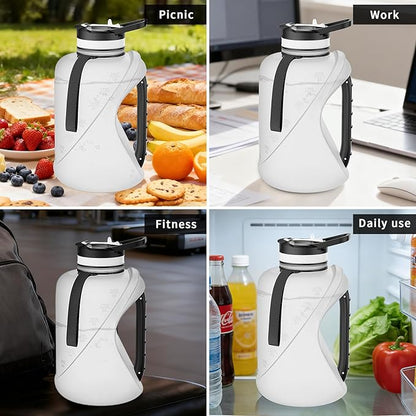 Half Gallon Water Bottle with Straw, 2 Liters - Leakproof Seal, Dishwasher Safe Design and Durable Solid No-Slip Handle for Gym，Sports and Travel