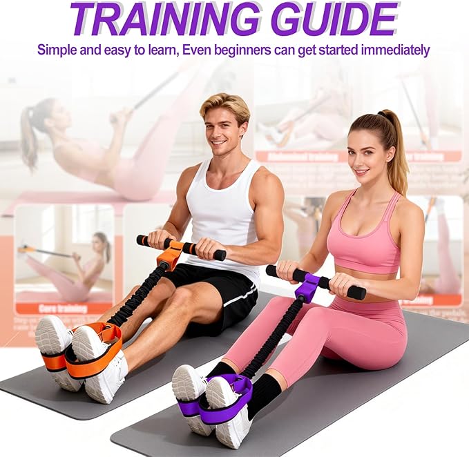 2026 Upgrade Pedal Resistance Bands with Handle - Multifunction Foot Pedal Resistance Band with Training Poster - Fashion Puller Exercise Equipment for Abdomen, Waist, Arm, Core, Leg