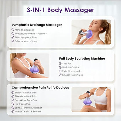Lymphatic Drainage Massager, Anti Cellulite Massage Tool For Thigh & Belly Stretch Marks & Cellulite Reduction, Handheld Massage tools for Sciatica Nerve, Legs, Arms, Hip, Muscle, Low Back Pain Relief