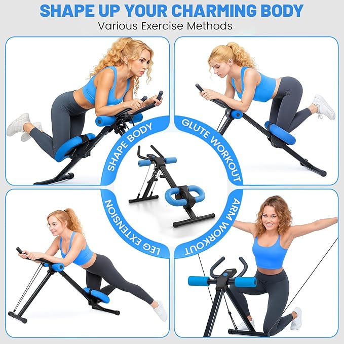 Ab Machine, Adjustable Ab Trainer Machine for Abs Workout at Home Gym, Abdominal Trainer for Stomach Workout, Foldable Abdominal Exercise Machine with Knee Protection and LCD Monitor