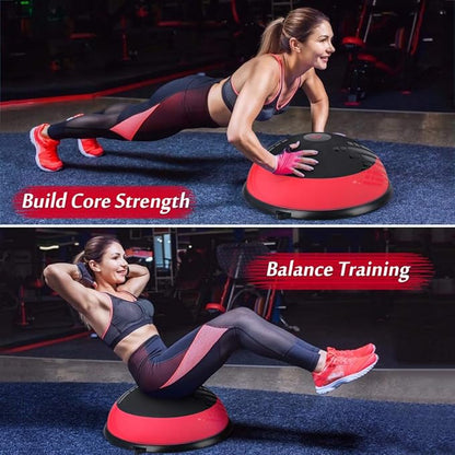Half Ball Balance Trainer Yoga Exercise Ball with Resistance Bands, Pump, Anti Burst Design & Anti-slip Surface for Balance, Stability, AB Strength Training Fitness Home Gym Workout, 23" Dia