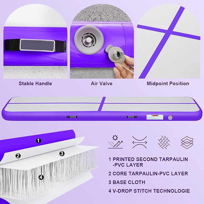 Inflatable Gymnastics Mat 10ft/13ft/16ft/20ft/ Air Tumbling Track Mats 4/8 inches Thick for Home Use/Training/Cheerleading/Yoga/Water with Pump