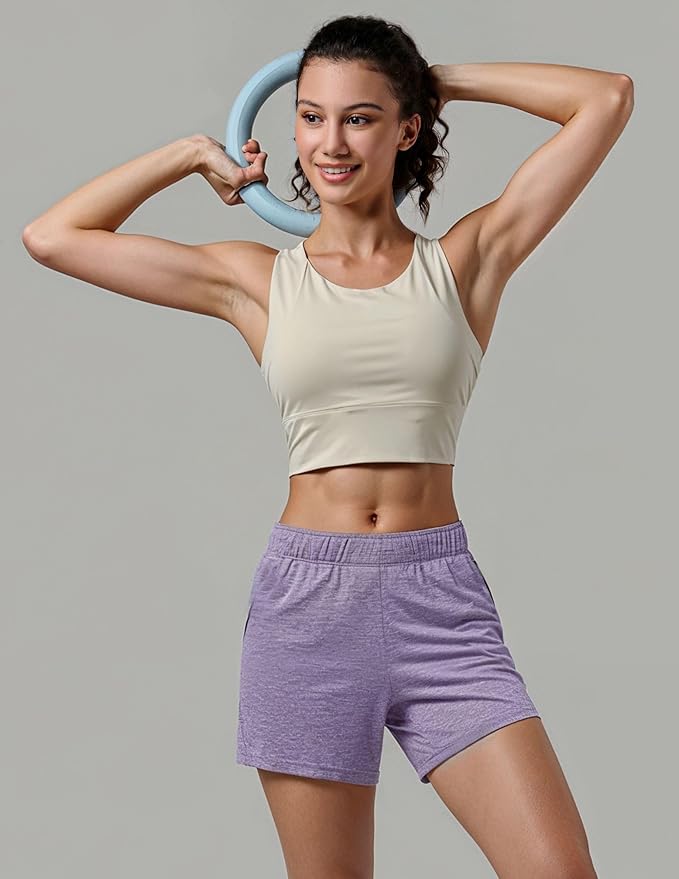 Liberty Imports 1 or 5 Pack Womens Lounge Workout Shorts with Zipper Pockets 5" Inseam Lightweight Athletic Casual Shorts