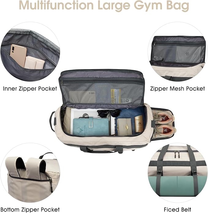 G4Free Gym Bag for Women Men 45L Duffle Backpack with Shoe Compartment Water Resistant Travel Weekender Bag