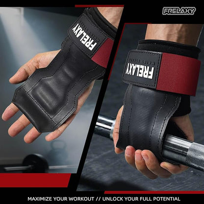 Frelaxy Lifting Wrist Straps, Rubber Weight Lifting Grips with Non-Slip Palm & Wrist Wraps Support for Deadlifts, Pull Ups, Rows, Heavy Powerlifting, Lat Pulldowns