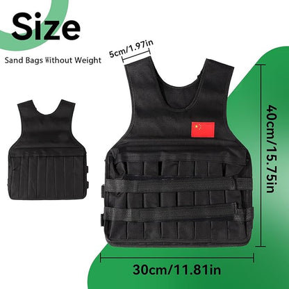 20KG Weighted Vest with 4Pcs Sand Bags（without weight）, Adjustable Training Waistcoat for Workout, Strength Training, Running, Fitness, Muscle Building