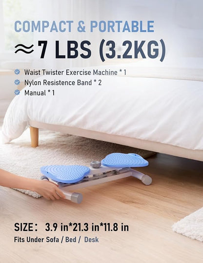 Waist Twister Machine for Body Toning, Fat Burning, Supports 300 lbs, Noiseless, Anti-Slip, Compact Portable for Home, Gym, Apartment, Office