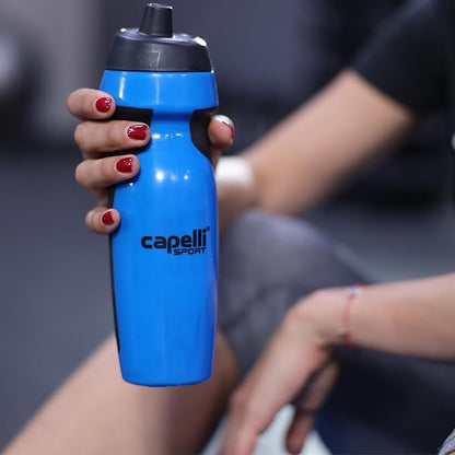 Capelli Sport Sports Water Bottle, Plastic Squeeze Water Bottle with Easy Open Nozzle and Grip Panels, Blue, 18.5oz