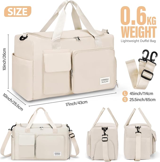 Gym & Dance Duffle Bag - Spacious Travel Organizer with Compartments (Beige)