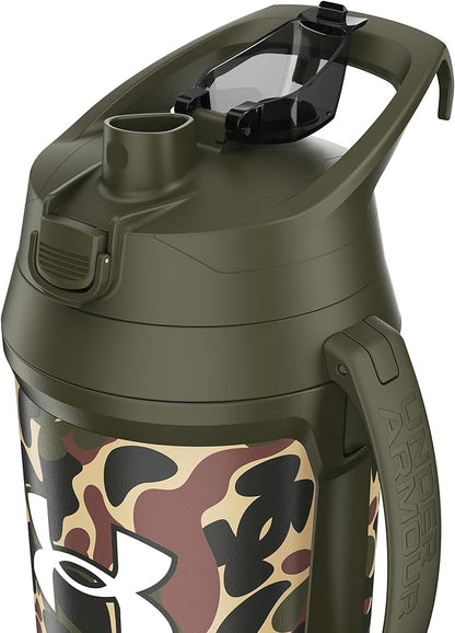 Under Armour Half Gallon Water Bottle Insulated, 64oz Insulated Water Bottle with Handle, Fence Hook, Leak Resistant, for Baseball, Football & More, Green Hyper Camo