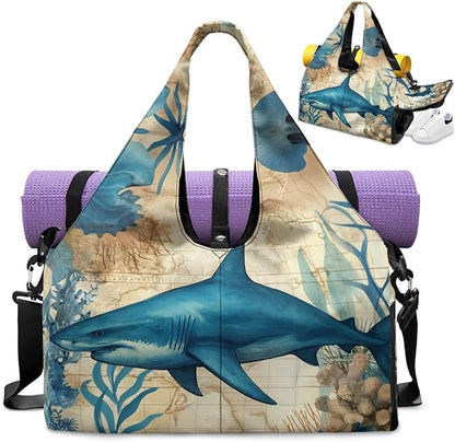 Gym Bag with Yoga Mat Holder Large Tote Bag With Multi Pockets for Women Men Dry Wet Separated Pocket Carryall Yoga Tote Bag for Pilates Travel Workout Office