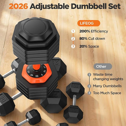 2026 Updated Adjustable Dumbbell Set of 2, 110lbs/50lbs Weights Dumbbell Set with Storage Box, 25lbs/55lbs Adjustable Weights with Anti-slip Silicone Grip, Weight Set For Home Gym Suit both Men and Women