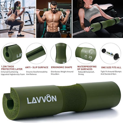 Squat Pad Set - Foam Barbell Pad for Squats Cushion, Lunges & Bar Padding for Hip Thrusts - Standard Olympic Weight Bar Pad - With Ankle Straps, Wrist Straps for Weightlifting