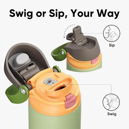 ENCOOL Leakproof Insulated Water Bottle with Straw Dual-Sip Water Bottle Bag-Safe Design for Work, Commute & Gym – Keeps Drinks Cold All Day, 18 oz, Sage Green
