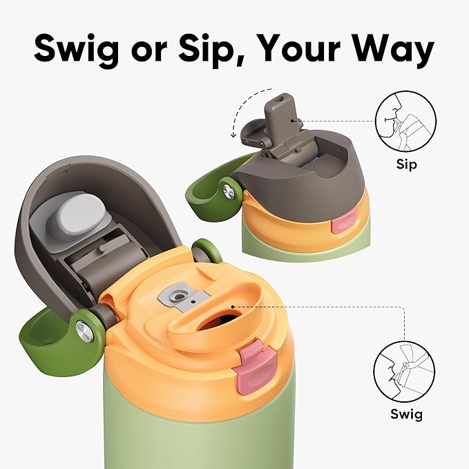 ENCOOL Leakproof Insulated Water Bottle with Straw Dual-Sip Water Bottle Bag-Safe Design for Work, Commute & Gym – Keeps Drinks Cold All Day, 32 oz, Sage Green