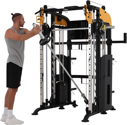 Altas Strength 3061B Smith Machine with Adjustable Lever Arms, 2:1 Pulley Ratio All-in-One Home Gym System, Commercial Grade Squat Rack with Dual 440lbs Weight Stacks & Attachment (Safe Solo Training)