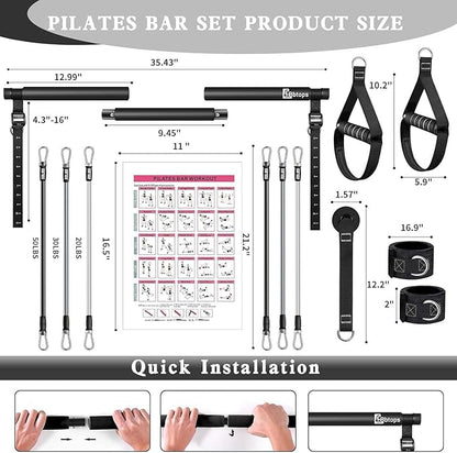 Pilates Bar Kit with Resistance Bands,Pilates Bar with Stackable Bands Workout Equipment for Legs,Hip,Waist and Arm,Exercise Fitness Equipment for Women & Men Home Gym Yoga Pilates