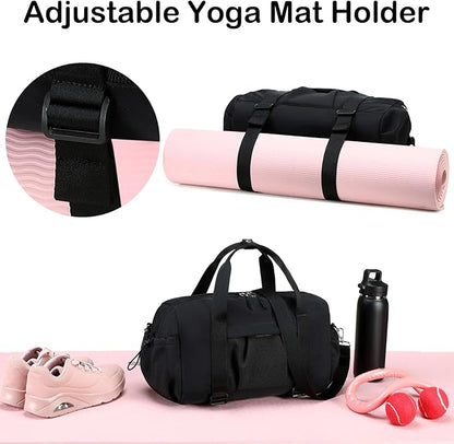LEDAOU Small Gym Bag for Women, Mini Duffle Bag with Yoga Mat Holder Lightweight Carry On Sports Bag with Separate Shoe Pocket and Wet Pocket Duffel Bags Dance Yoga Workout Bag