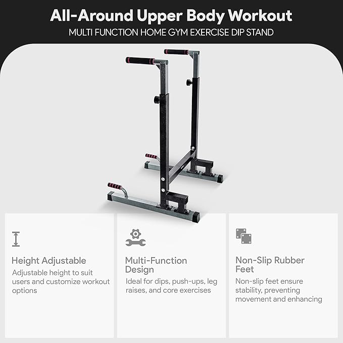 BalanceFrom Steel Frame Dip Station with Adjustable Height, 500 Pound Weight Capacity – Upper Body Workout Home Gym Equipment for Triceps, Push & Pull Ups, Leg Raises, and Bench Press