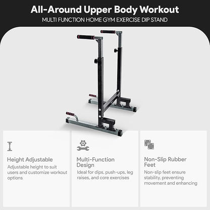 BalanceFrom Steel Frame Dip Station with Adjustable Height, 500 Pound Weight Capacity – Upper Body Workout Home Gym Equipment for Triceps, Push & Pull Ups, Leg Raises, and Bench Press