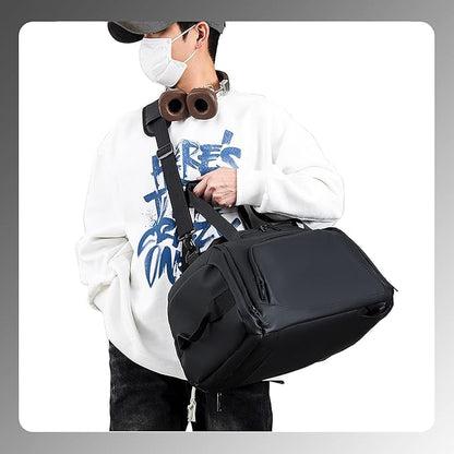 Gym Bag for Men Women 2-in-1 Carry Modes Waterproof Duffle Bag with Shoes Compartment and Wet Pocket Multipurpose Sports Weekender Bags for Travel, Sports, Fitness and Workout,Black