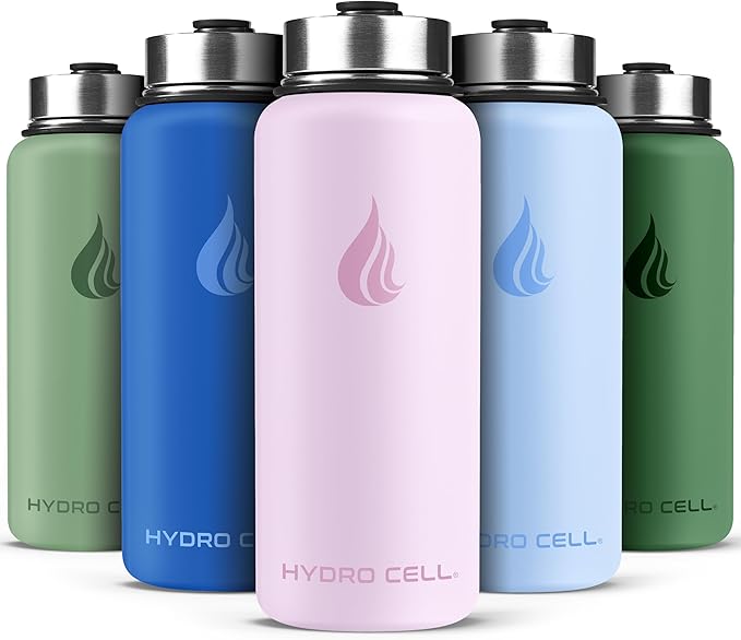 HYDRO CELL Stainless Steel Insulated Water Bottle with Straw - For Cold & Hot Drinks - Metal Vacuum Flask with Screw Cap and Modern Leakproof Sport Thermos for Adults (Pink 32oz)