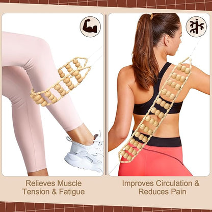 Wood Therapy Massage Tools, Wood Back Roller – Wooden Massage Roller Rope Maderoterapia Kit for Deep Tissue Relief,