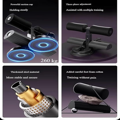 Ab Training Auxiliary Device - Multi-functional Adjustable Ab Trainer 3-Level Sit-Up Assistant with Dual Suction Cups, Ergonomic Low-Impact Core Strengthener for Home/Gym