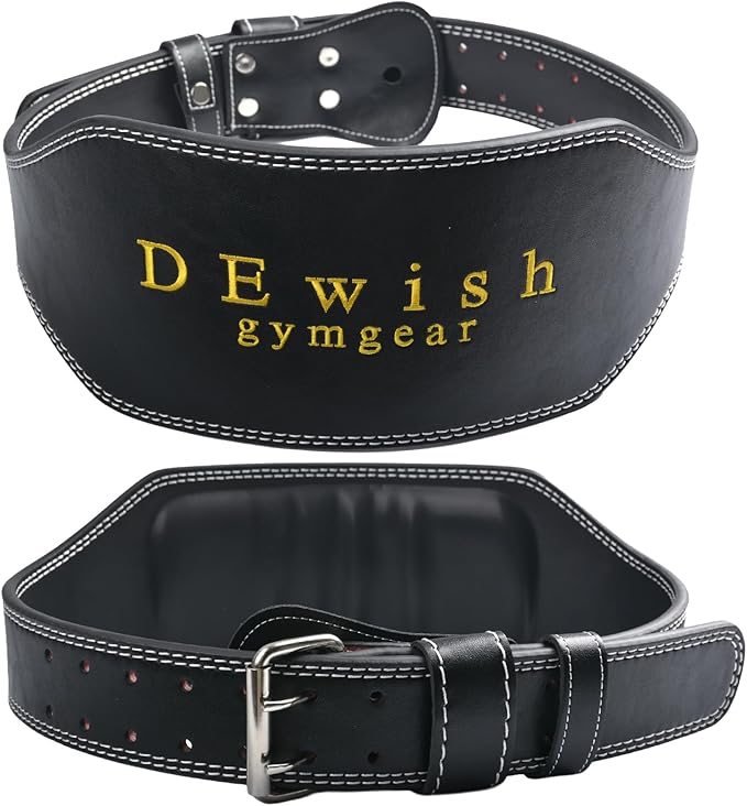 10 Adjustable Holes Genuine Leather Weightlifting Belt, 4”& 6”Width, Double Prong Power Belt for Gym Bodybuilding, weightlifting, powerlifting, squats and deadlifts