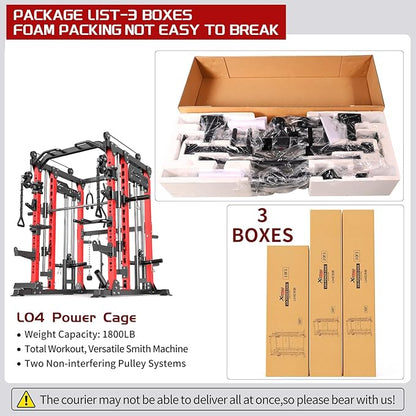 Multi-Purpose Squat Rack,Smith Machine Weight Rack Set with Cable Crossover System, Home Gym Power Racks, Power Racks and Packages
