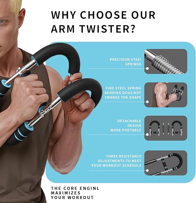 Twister Arm Trainer for Men 5 Level Resistance (45-110 lbs) Chest Workout Equipment for Women Exerciser Bar Biceps Triceps Forearm Abdominal Thigh Back Muscle Exerciser