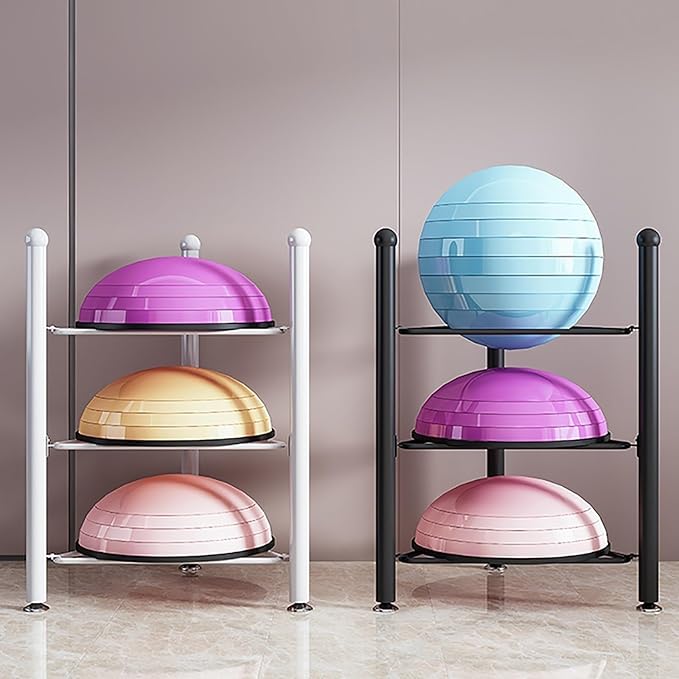 3/5/6/7 Tier Floor Stand Storage Organizer Exercise Half Balance Ball Storage Rack, Home Gym Workout Equipment for Bosu Slam Bowling Medicine Balls(Gold,3 Layer - 27.5in)