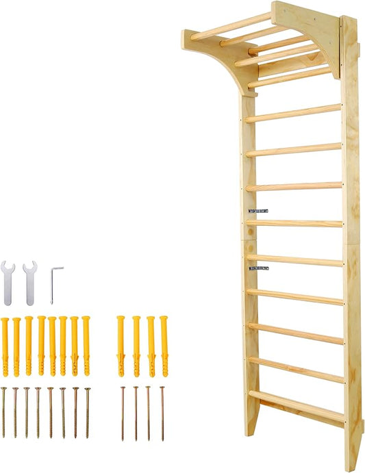 Wall-Mounted Wooden Stall Bars for Home Gym - Swedish Ladder for Stretching, Strength Training & Yoga - Durable Multi-Functional Fitness Equipment