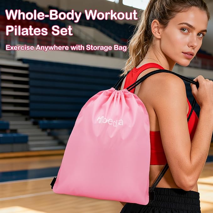 Hoedia 17 PCS Pilates Kit for Women, Pilates Equipment Ring and Ball Set with Resistance Bands, Yoga Strap, Core Sliders, Socks, Bag & Guide for Starter Home Workout Fitness Gym Essentials