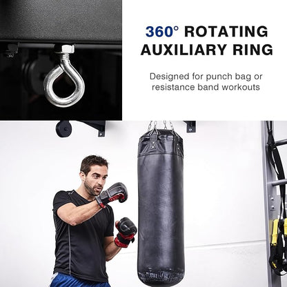 LIONSCOOL Multifunctional Wall Mounted Pull Up Bar with Pulley System, 48" and 16"/24" Multi-Grip Chin Up Bar, Cable Pulley Attachments Included, Perfect for Upper Body Workouts