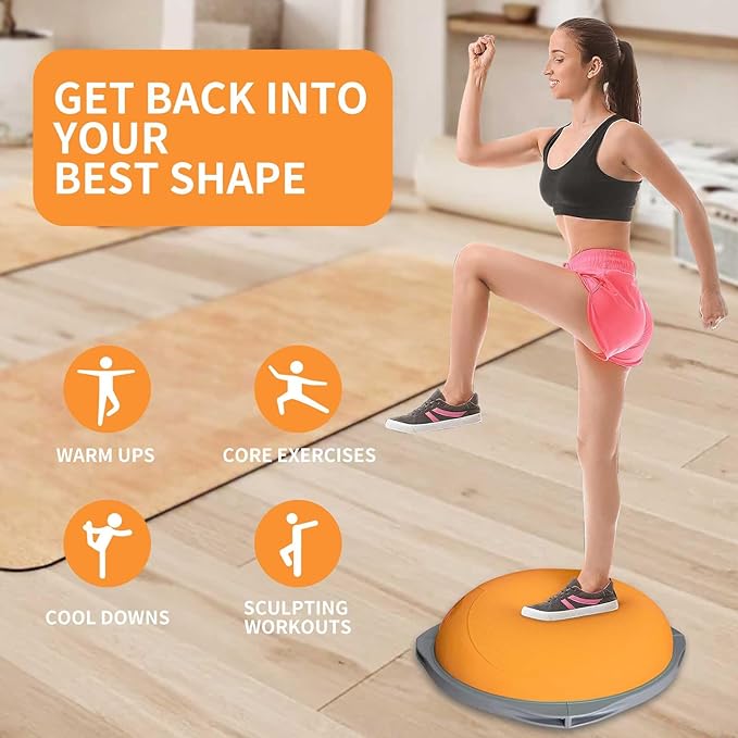 workout equipment for home，boso balancing ball，half ball balance trainer，core training equipment， 27.5 inch Yoga Exercise Ball for Home Gym Core Training Anti-Skid Surface (Orange Heart-27.5'')